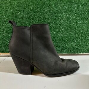 Cole Haan Chesney Leather Ankle Boots Block Heel Side Zip Black Womens 8.5 B‎